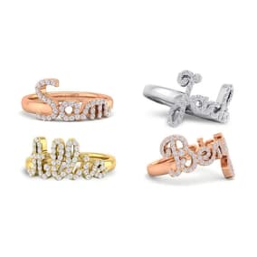 Personalized Natural Diamond Name Ring In 14 Karat Gold - 3 to 9 Letters