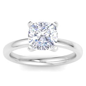 2 Carat Cushion Cut Lab Grown Diamond Ring In 14K White Gold, Solitaire