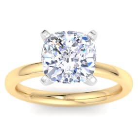 3 Carat Cushion Cut Lab Grown Diamond Ring In 14K Yellow Gold, Solitaire