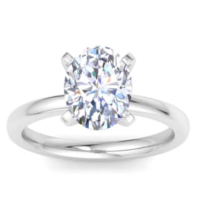 3 Carat Oval Shape Lab Grown Diamond Ring In 14K White Gold, Solitaire