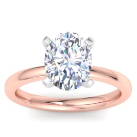 3 Carat Oval Shape Lab Grown Diamond Ring In 14K Rose Gold, Solitaire