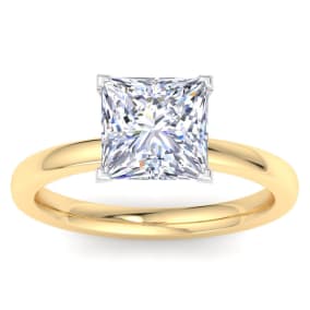 3 Carat Princess Cut Lab Grown Diamond Ring In 14K Yellow Gold, Solitaire