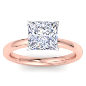 3 Carat Princess Cut Lab Grown Diamond Ring In 14K Rose Gold, Solitaire