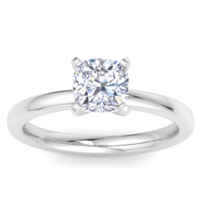 1 Carat Cushion Cut Lab Grown Diamond Ring In 14K White Gold, Solitaire