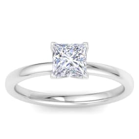 1 Carat Princess Cut Lab Grown Diamond Ring In 14K White Gold, Solitaire