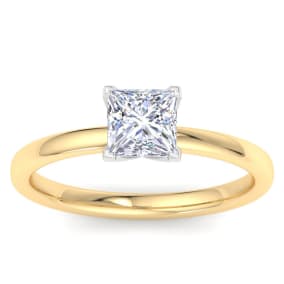 1 Carat Princess Cut Lab Grown Diamond Ring In 14K Yellow Gold, Solitaire