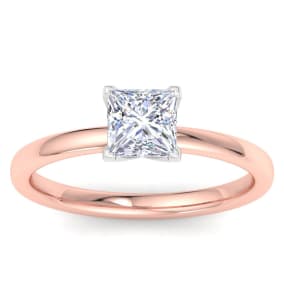 1 Carat Princess Cut Lab Grown Diamond Ring In 14K Rose Gold, Solitaire