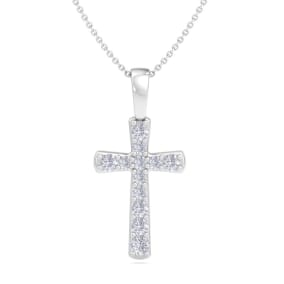 0.15 Carat Diamond Cross Necklace In 14K White Gold, 18 Inches