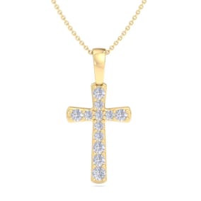 0.15 Carat Diamond Cross Necklace In 14K Yellow Gold, 18 Inches