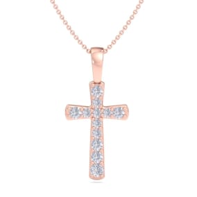 0.15 Carat Diamond Cross Necklace In 14K Rose Gold, 18 Inches