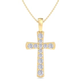 1/4 Carat Diamond Cross Necklace In 14K Yellow Gold, 18 Inches