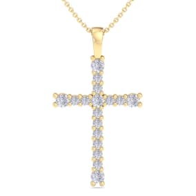 1/3 Carat Diamond Cross Necklace In 14K Yellow Gold, 18 Inches