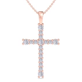 Estate Jewelry ThyDiamond™ 1/3 Carat Diamond Cross Necklace In 14K Rose Gold, 18 Inches