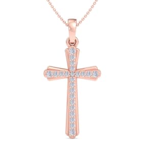 0.15 Carat Diamond Cross Necklace In 14K Rose Gold, 18 Inches