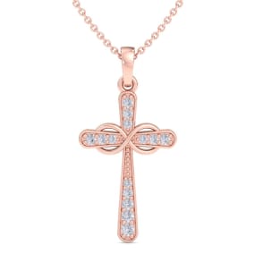 0.15 Carat Diamond Cross Necklace In 14K Rose Gold, 18 Inches