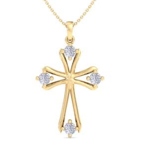 0.40 Carat Diamond Cross Necklace In 14K Yellow Gold, 18 Inches