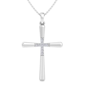 0.08 Carat Diamond Cross Necklace In 14K White Gold, 18 Inches