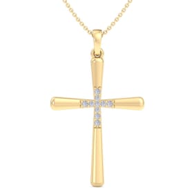 0.08 Carat Diamond Cross Necklace In 14K Yellow Gold, 18 Inches