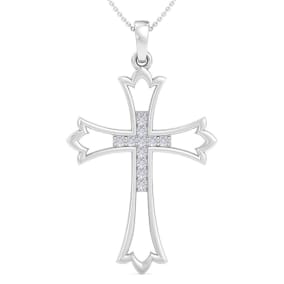 1/10 Carat Diamond Cross Necklace In 14K White Gold, 18 Inches