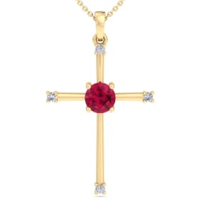 1/2 Carat Ruby and Diamond Cross Necklace In 14K Yellow Gold, 18 Inches