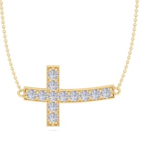 ThyDiamond™ 1 1/5 Carat Diamond Sideways Cross Necklace In 14K Yellow Gold, 18 Inches