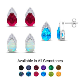 1 3/4 Carat Pear Shape Gemstone and Diamond Earrings In 14 Karat White and Yellow Gold