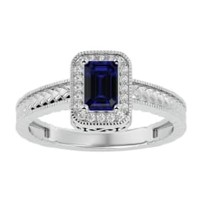 0.85 Carat Antique Style Sapphire and Diamond Ring in 10 Karat White Gold