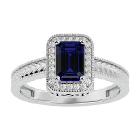 1.12 Carat Antique Style Sapphire and Diamond Ring in 10 Karat White Gold