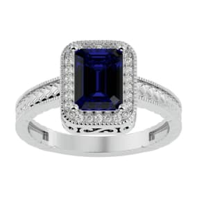 2 Carat Antique Style Sapphire and Diamond Ring in 14 Karat White Gold