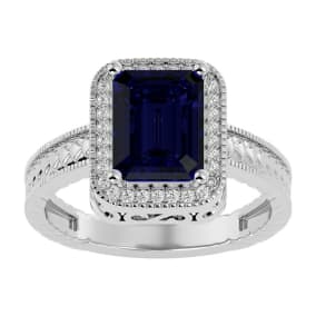 2 1/2 Carat Antique Style Sapphire and Diamond Ring in 14 Karat White Gold