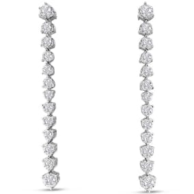 4 Carat Natural Diamond Drop Earrings In 14 Karat White Gold, 2 Inches