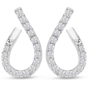 1 1/3 Carat Natural Front-Back Diamond Hoop Earrings In 14 Karat White Gold, 1 Inch