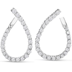 4 Carat Front-Back Diamond Hoop Earrings In 14 Karat White Gold