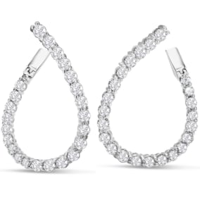 4 Carat Natural Front-Back Diamond Hoop Earrings In 14 Karat White Gold, 1 1/4 Inches