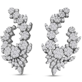 5 Carat Natural Front-Back Fancy Diamond Hoop Earrings In 14 Karat White Gold, 1 1/2 Inches