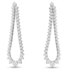 3 Carat Diamond Drop Earrings In 14 Karat White Gold, 2 Inches