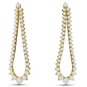 3 Carat Diamond Drop Earrings In 14 Karat Yellow Gold, 2 Inches