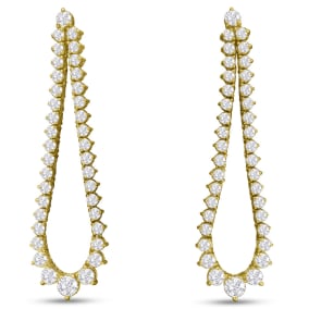 3 Carat Natural Diamond Drop Earrings In 14 Karat Yellow Gold, 2 Inches