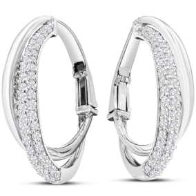 1 1/2 Carat Diamond Hoop Earrings In 14 Karat White Gold, 1 Inch