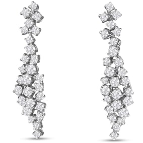2 Carat Natural Diamond Drop Earrings In 14 Karat White Gold, 1 1/2 Inches
