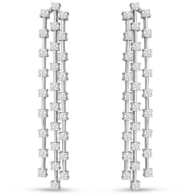 3 Carat Natural Diamond Drop Earrings In 14 Karat White Gold, 2 Inches