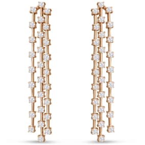 3 Carat Natural Diamond Drop Earrings In 14 Karat Yellow Gold, 2 Inches