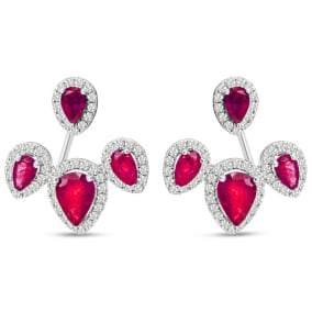 3 Carat Ruby and Diamond Drop Earrings In 14 Karat White Gold, 1/2 Inch