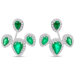 3 Carat Emerald and Diamond Drop Earrings In 14 Karat White Gold, 1/2 Inch