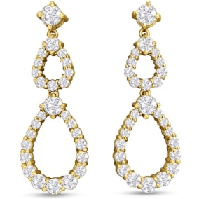 2 Carat Diamond Drop Earrings In 14 Karat Yellow Gold, 1 1/4 Inches
