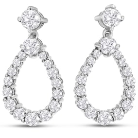 2 Carat Diamond Drop Earrings In 14 Karat White Gold, 1 Inch