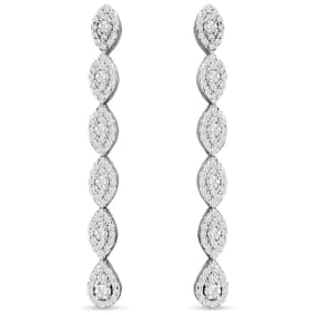 2 Carat Diamond Drop Earrings In 14 Karat White Gold, 2 Inches