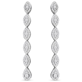 2 Carat Natural Diamond Drop Earrings In 14 Karat White Gold, 2 Inches