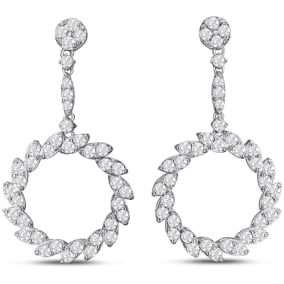 2 1/4 Carat Diamond Drop Earrings In 14 Karat White Gold, 1 Inch