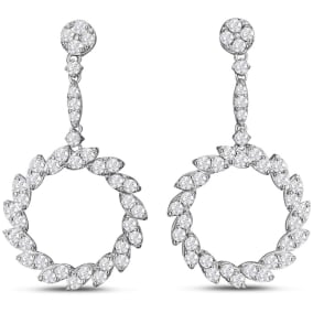 2 1/4 Carat Natural Diamond Drop Earrings In 14 Karat White Gold, 1 Inch